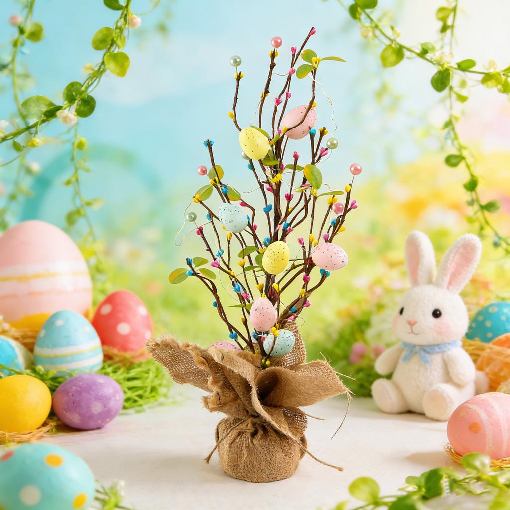Easter Egg Display Piece - Realistic Potted Egg With Light Decoration