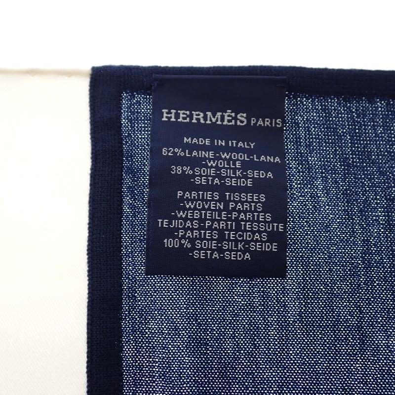 HERMES  H394829T 02  scarf Navy/Ivory silk/wool mens