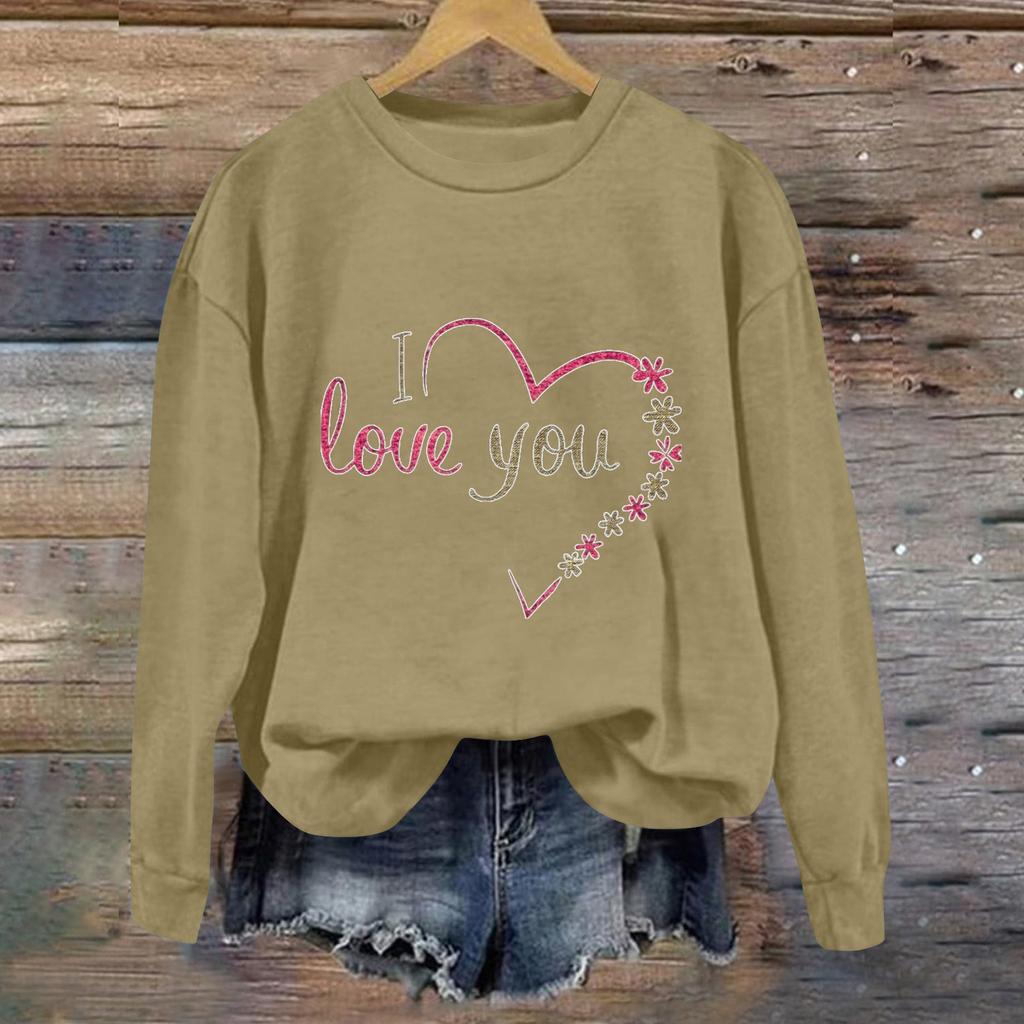 Damenmode Langarm Print Rundhals Pullover Top