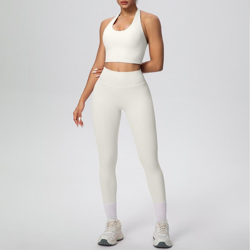 Solid Color Halter Sports Bra & Body Sculpting Yoga Pants Set