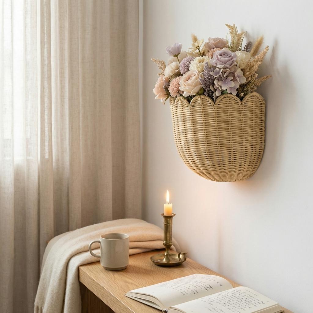 Woven Rattan Basket, Perfect For Beginners, Key Storage, Bathroom Organizer, Sunflower Design, Meditation Basket.