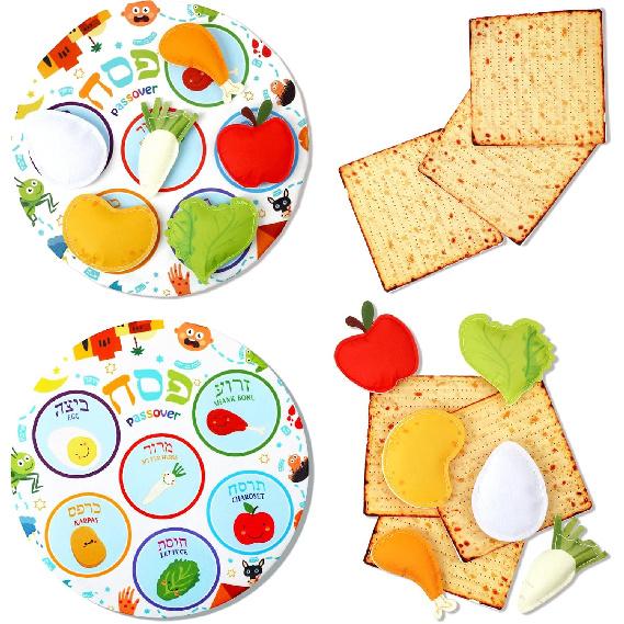 Набор из 2 штук Пасхальная тарелка Седера Игрушечный коврик Маца Набор еды для Седера Войлочные пасхальные подарки Набор для Песаха Обучающий Очаровательный Пасхальный набор для Песаха Еврейский традиционный праздник