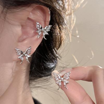 Exquisite Zirconia Butterfly Ear Clips No Piercing Needed High-end Sense Short Hair Ear Bone Clip Niche Light Luxury Women's Gift Earrings
