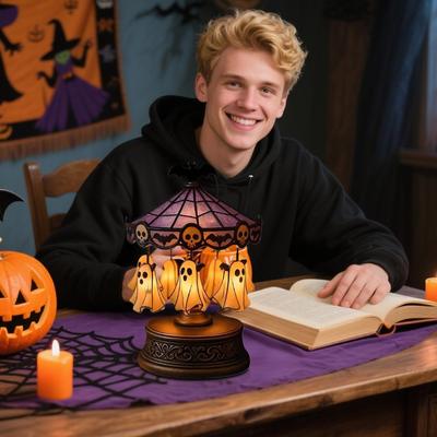 Light Up Ghost Carousel Lamp, Spooky Halloween Floating Decor for Home Kitchen Bedroom, Indoor Table Centerpiece for Parties
