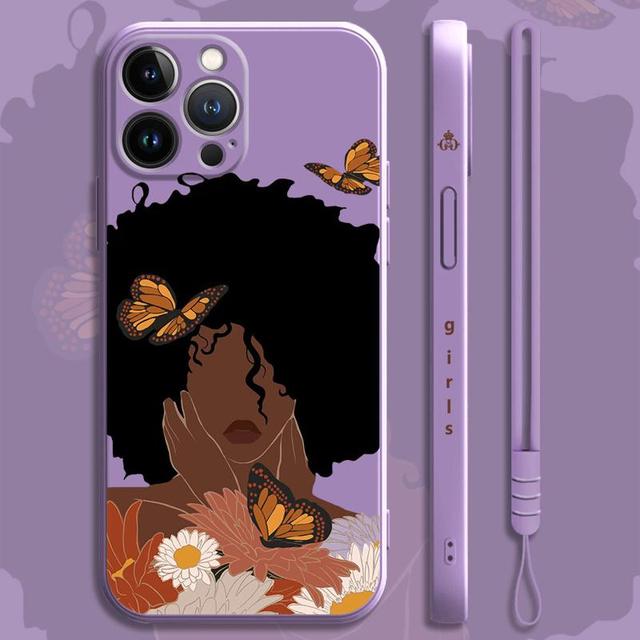 

Жидкий чехол для Apple Iphone 14 13 12 11 Pro Max 13 12 Mini Xs Xr X 7 8 6 6s Plus, красивая африканская девушка, цветок ромашки, бабочка iPhone 13 Mini