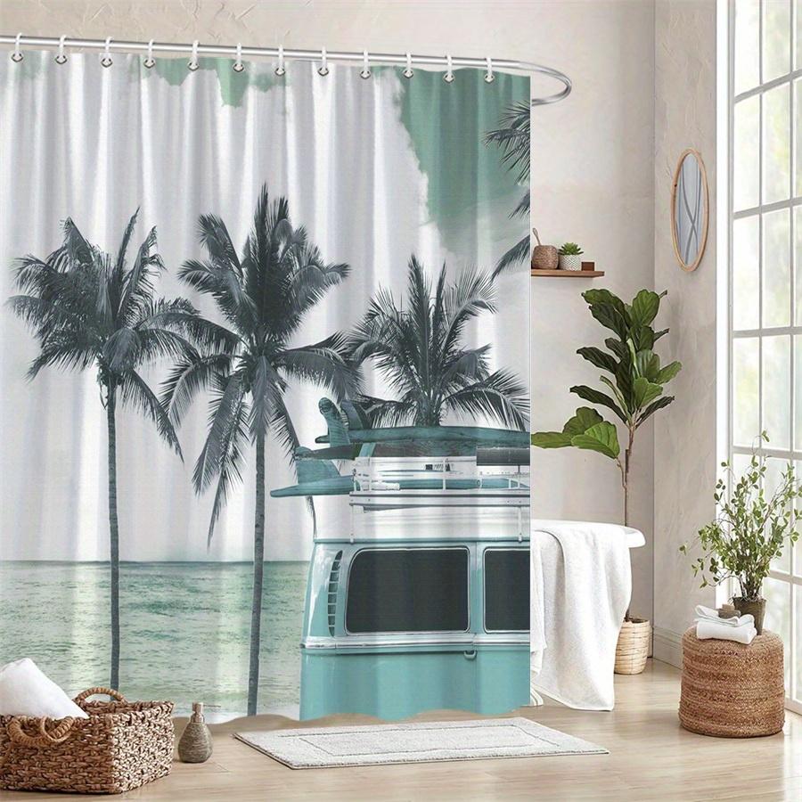 1Pc Vintage Tan Tropical Beach Pattern Shower Curtain, Machine Washable Polyester With Hooks For Bathroom Decoration