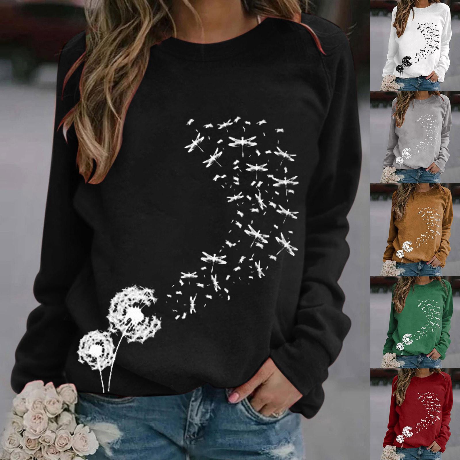 

Женская мода повседневная топы с длинным рукавом с принтом толстовка блузка