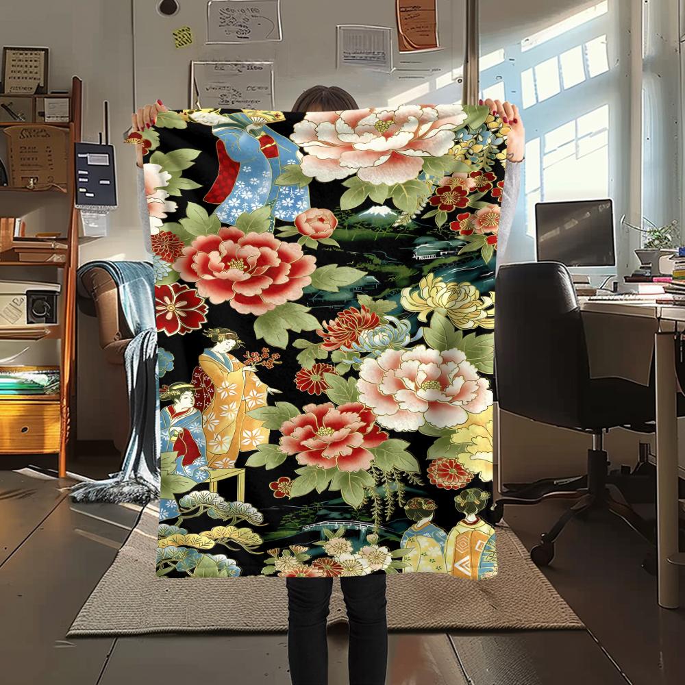 1Pc Goldfish Peacocks Print Flannel Blanket, High quality Comfortable for All Seasons, Home Decor, Warmth and Comfort, Perfect for Christmas Gifts