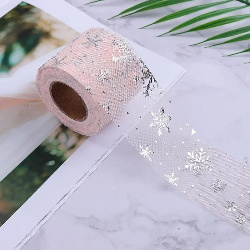 12cmX22m Snowflake Glitter Tulle Rolls Blocking Snow Organza Fabric Ribbon Tutu Skirt Wedding Gift Party Supplies Decoration