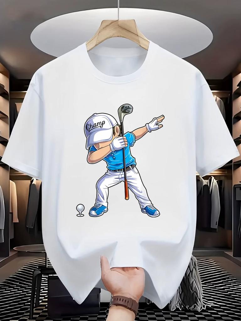 Unisexs Summer 100 Cotton Fashion Sports Leisure Loose Golf Player Pattern Printed Round Neck Short Sleeve Tshirt Top