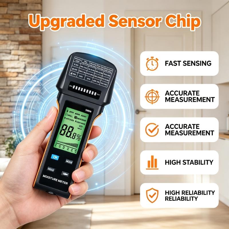 Pinless Moisture Meter with Digital Display, Wall Masonry Soft Wood and Hard Wood Reader for Indoor Moisture