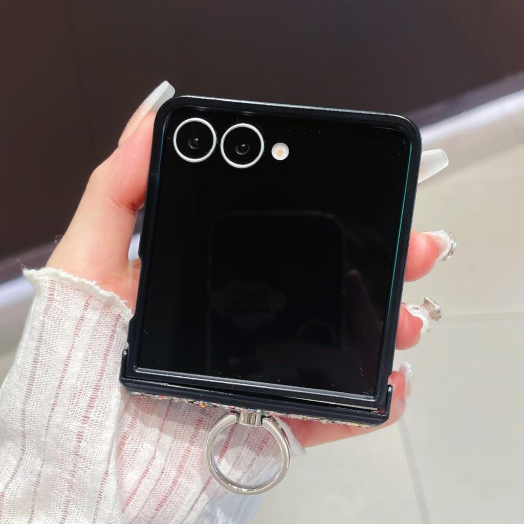 For Samsung Galaxy Z Flip 7 Ring Fold Bracket Magnetic Case for Samsung Galaxy Z Flip 6 Zflip 5 Zflip4 3 Shining Glitter Cover
