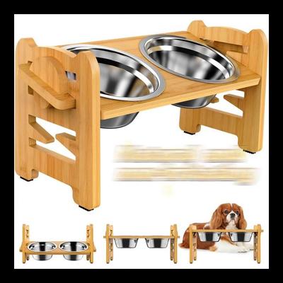 Adjustable Elevated Dog and Cat Feeder with Foldable Stand and 2 Stainless Steel Bowls, Perfect for Small Pets