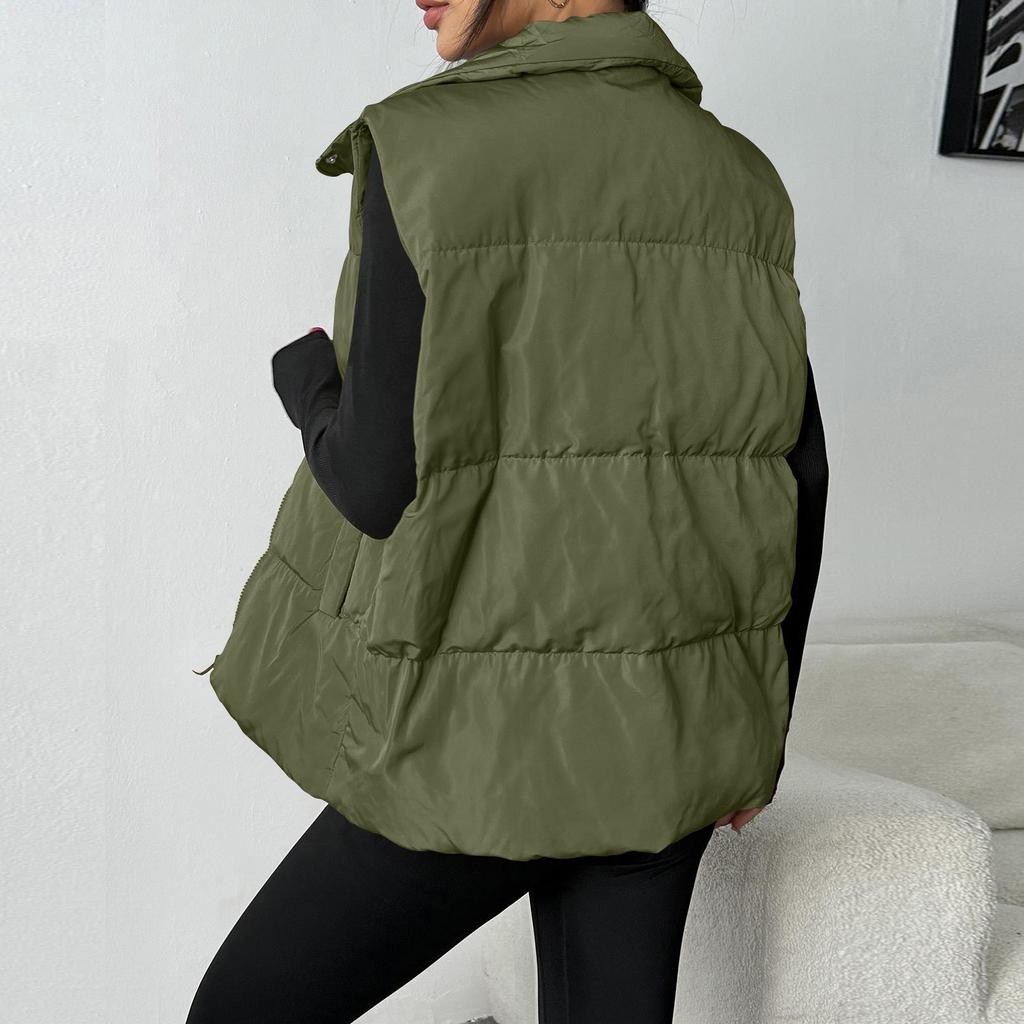 Women Lightweight Stand Collar Sleeveless Winter Warm Zip Up Padded Outerwear Jackets With Pockets
