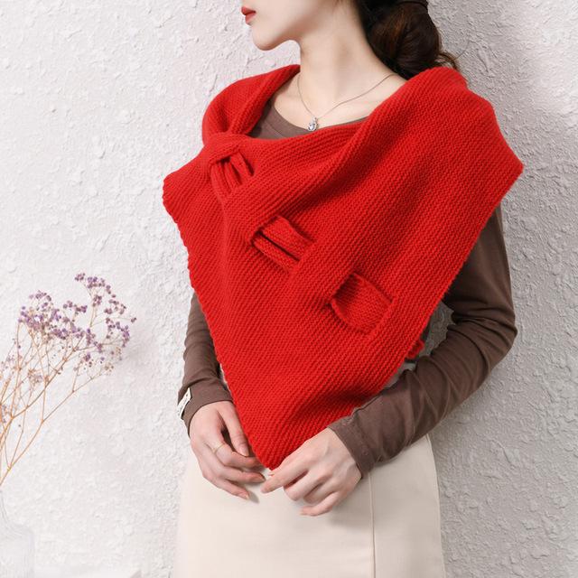 Neuer gestrickter Wollschal mit perforiertem Dreieckstuch-Überzug Kaschmirschal Dick Warm Halswärmer Damen Cape Umhang Poncho