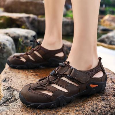 Mode Sommer Luxus Sandalen Herren Atmungsaktiv Echtes Leder Outdoor Sandalen Trekking Lässig Strandschuhe Herren Slipper Große Größe