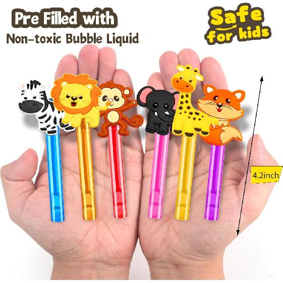 24PCS Animal Bubble Wands for Wild One Birthday Baby Shower Decorations Safari Jungle Theme Party Favors Supplies, Pinata Suffer, Goodie Bags Filler,