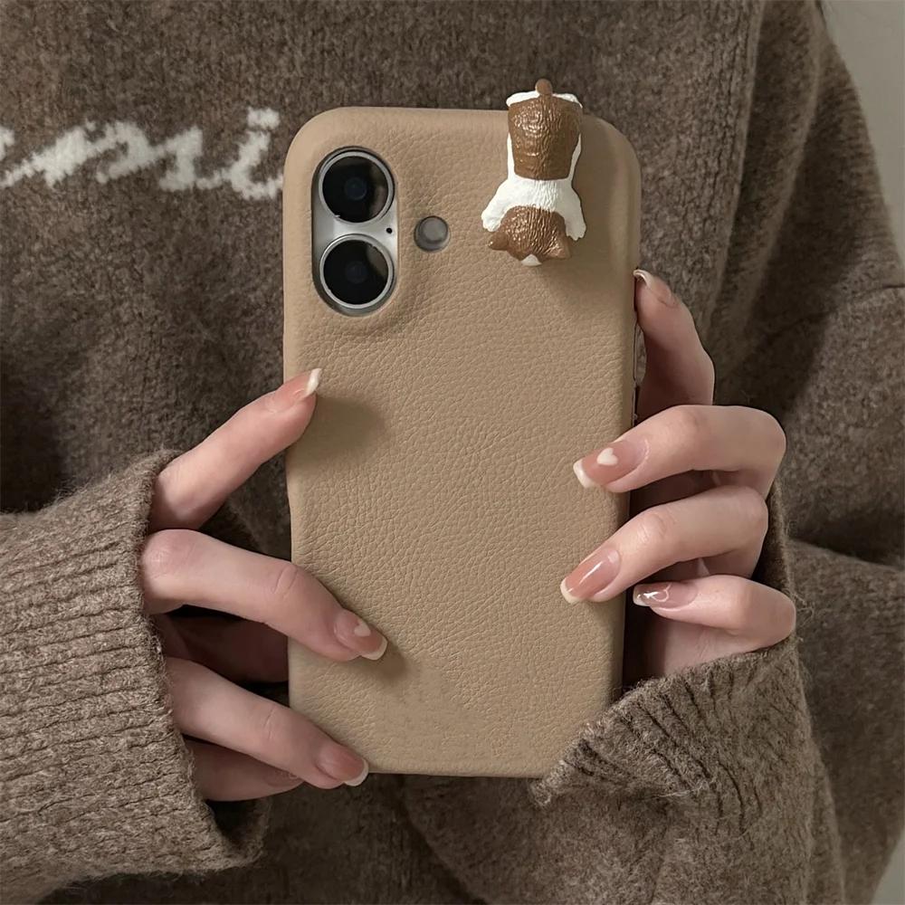 Cute 3D Cartoon Lying Cat Fish Lychee Pattern Leather Phone Case For iPhone 16 Pro 15 13 12 11 Pro Max 14 Plus Lovely Soft Cover
