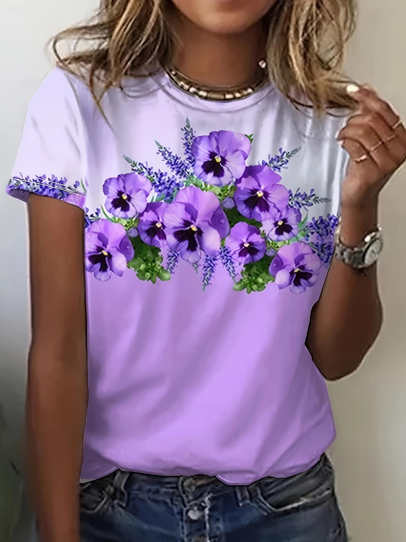 Women s Fashion New SpringSummer Style. Floral Print Round Neck Short Sleeve Loose Fit Casual Top T-Shirt. Comfortable and Stylish - Suitable for Dail S