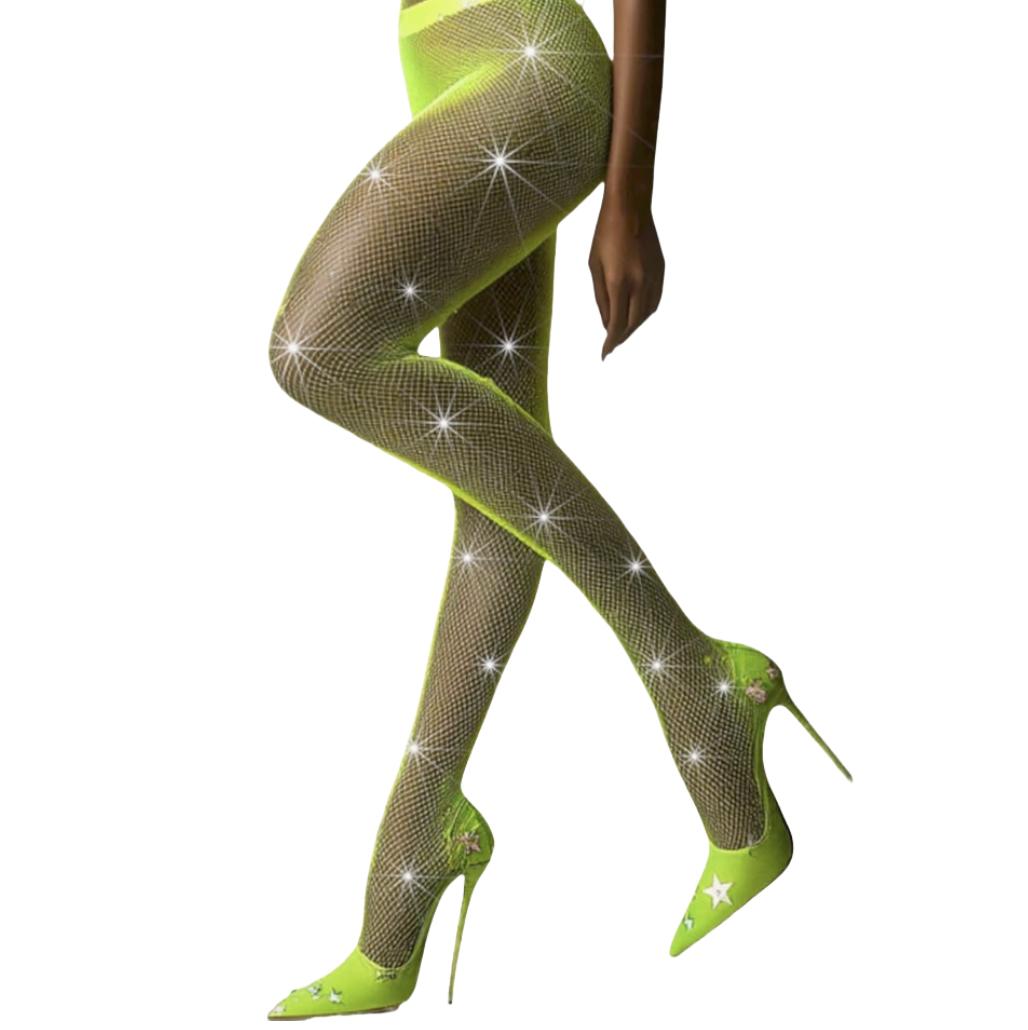 Grüne Partei Glänzende Strumpfhosen Netz-Bodystockings Atmungsaktiv Strasssteine Funkeln Strumpfhosen Sexy Hohe Taille Strumpfhosen Für Frauen brown
