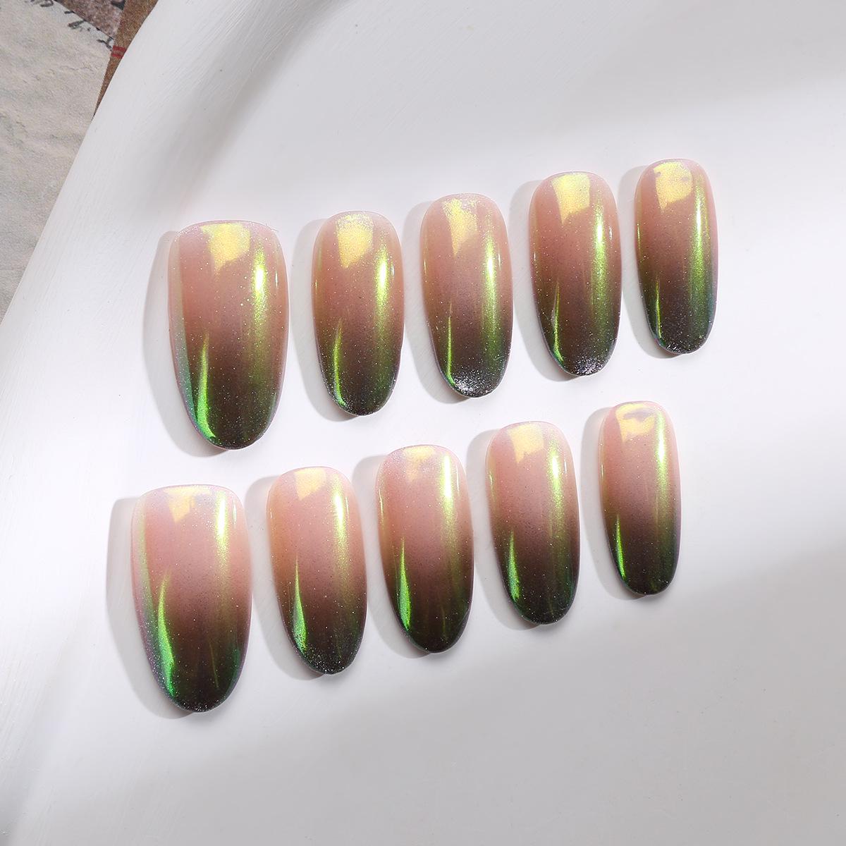 Градиентные черные ногти «Кошачий глаз Аврора» - Овальные, Ручная работа, Модные, Простые съемные накладные ногти для повседневной носки Small