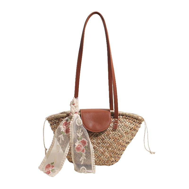 Ribbon Design Small Straw Crossbody Bags for Women 2024 Fashion Summer Shoulder Bags Lady Travel Handbags Female Weave Beach Bag