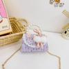 Bolsa de Mão com Corrente de Pérolas e Coelho Roxo para Meninas