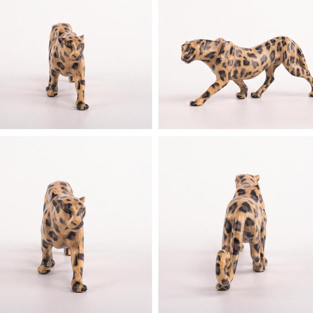 Decorative Leopard Figurine Handmanually Colored Feline Statue Textured Finish Animal
