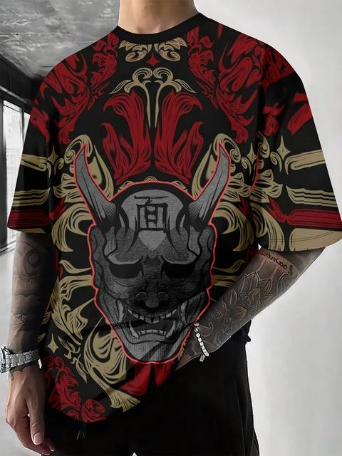 Warrior Dragon Print Super Stretch Casual Short-sleeved Men's Daily Party Home Social T-shirt Solid Color Street Fashion