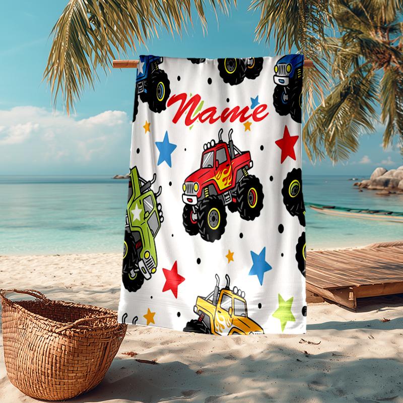 Custom Name Ultra-Soft Beach Towel with Truck Theme,Ideal for Pool - Camping, Diving - Perfect Travel Essential, Vibrant Beach Towel.
