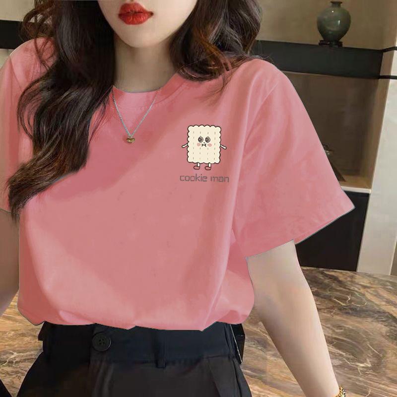 HNXC White Short-sleeved T-shirt for Women, Summer Loose Printed T-shirt for Ladies