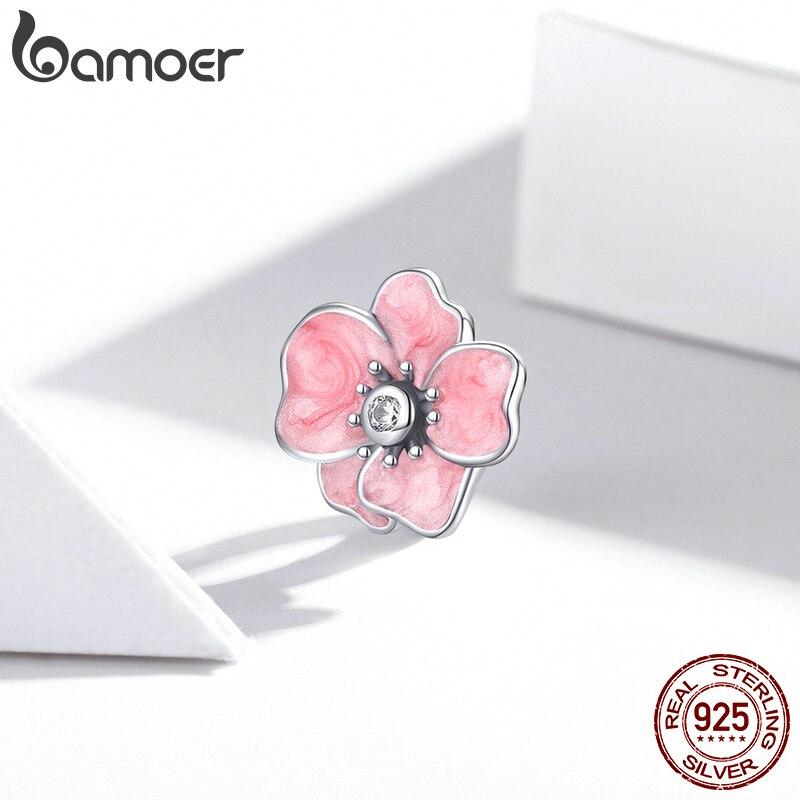 

BAMOER розовый цветок CZ металл стерлингового серебра 925 пробы Шарм-пробка бусина для женщин брендовый браслет и браслет DIY ювелирные изделия 925 silver
