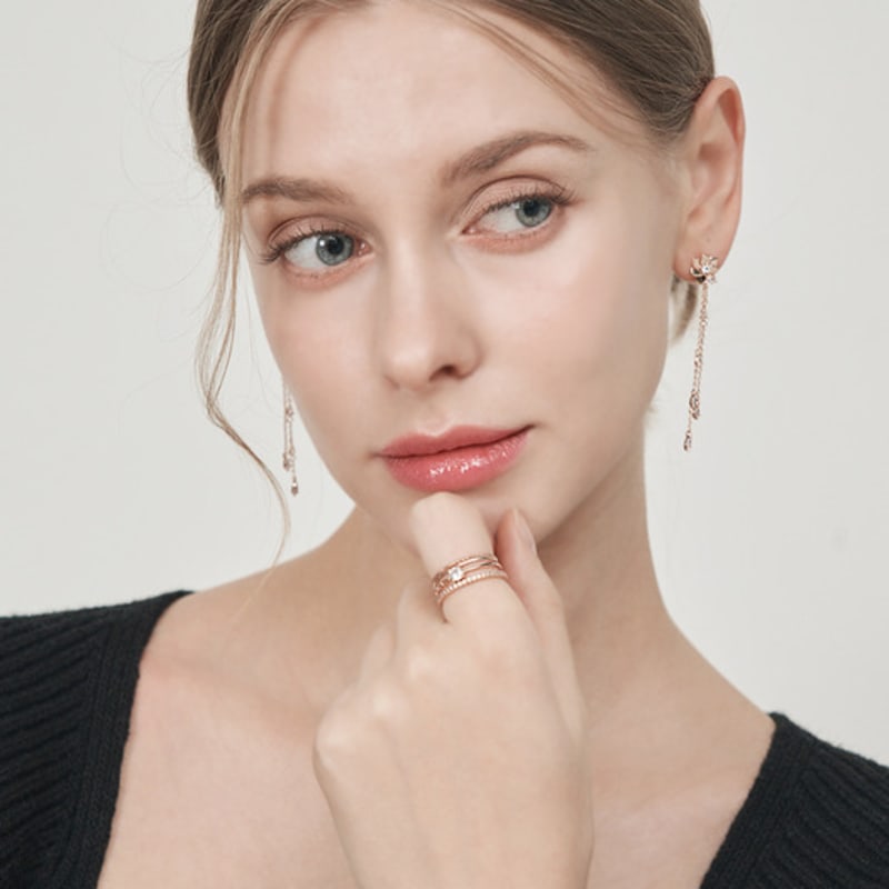 ELLE Jewelry Cubic Point 4-Piece Layered Ring ELBRWR128