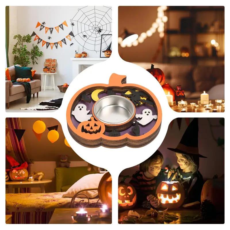 Kreativer Halloween Kerzenhalter Kürbis Geist Deko Holz Tischdekoration Atmosphäre Kerzenständer Halloween Heimdeko