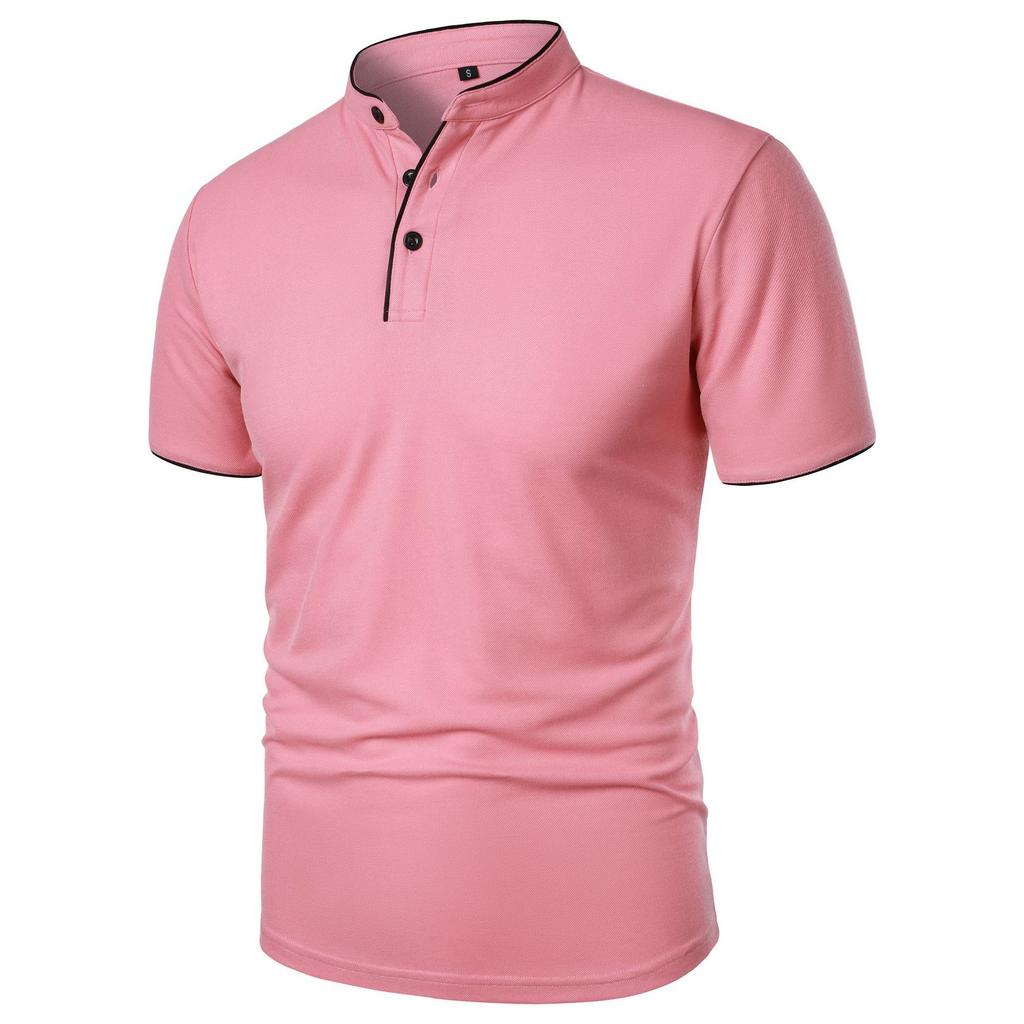 Summer Men's Short Sleeve T Shirts Solid Color Stand Collar Smart Casual Tshirts Men Slim Fit Lightweight Pull On Tees Tops Man