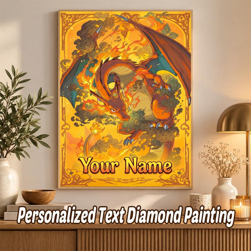 Charizard Custom Name Diamond Painting Personalized 5D Full Drill DIY Diamond Art Home Decor