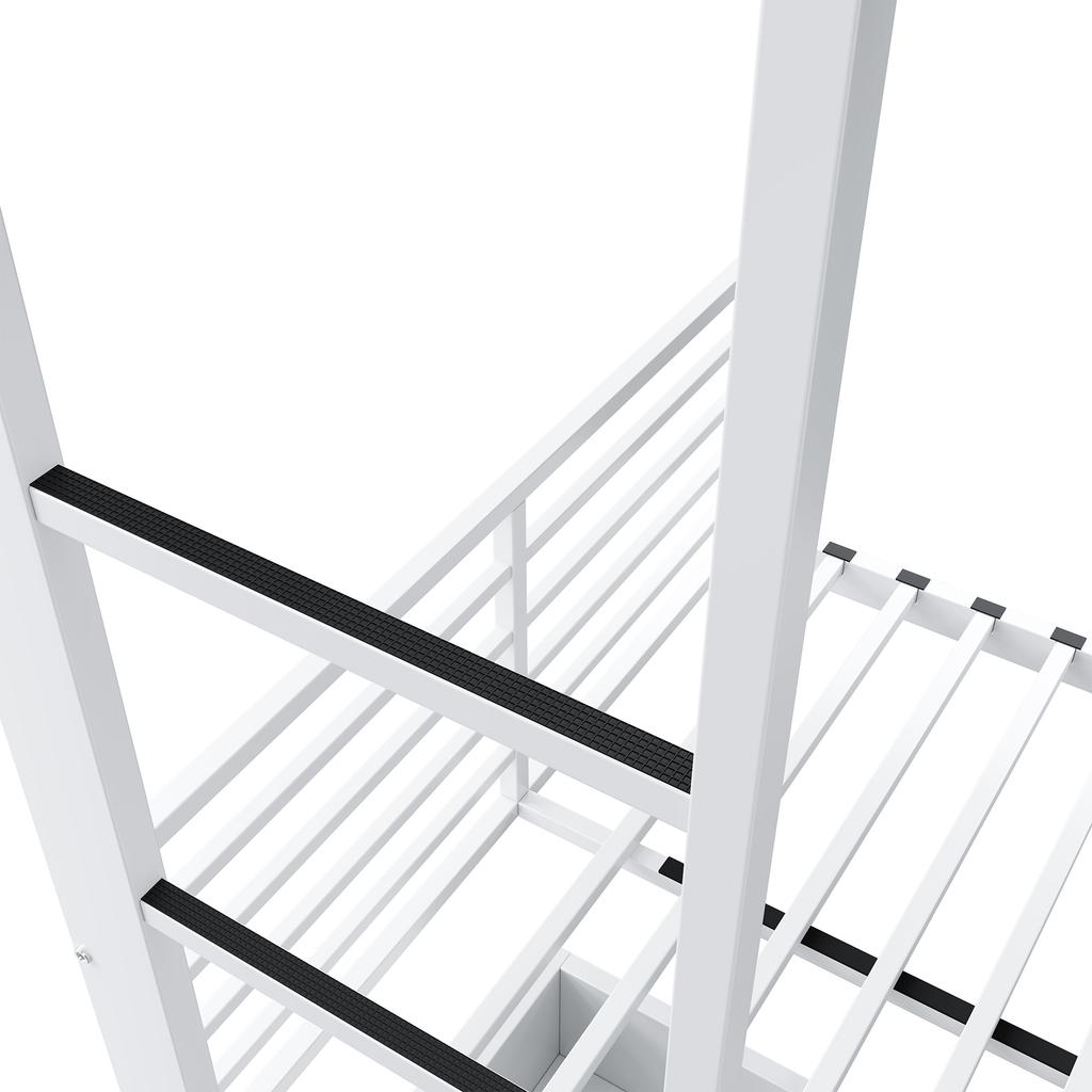 White Bunk Bed 90x200 Cm with Desk, LED Lighting and Storage Drawer, EN747 Certified, 250 Kg Per Level