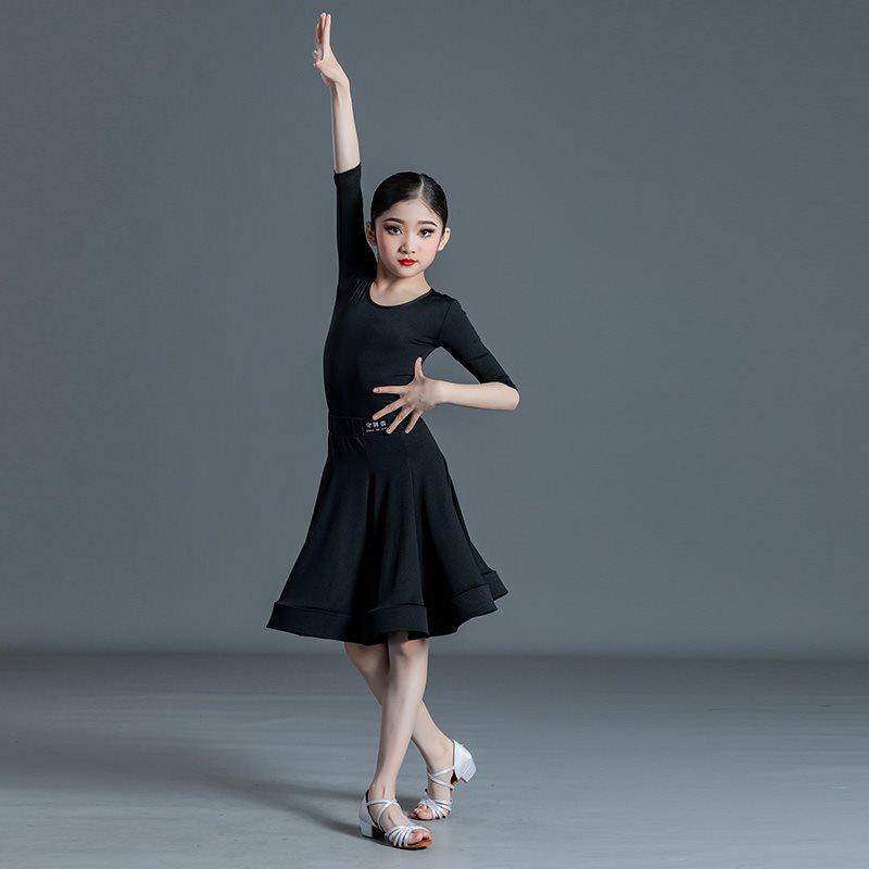 Kinder Lateinamerikanisches Tanzkleid Mädchen Tanzübungs-Kleid Lateinamerikanisches Tanzkleid Langarm Wettbewerb Schlitzkleid