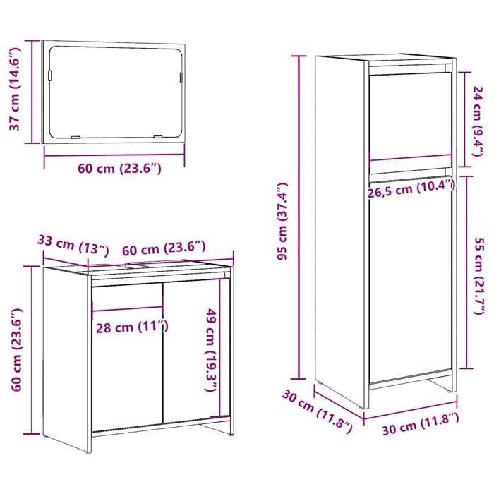 VidaXL Ensemble de meubles salle de bain 3 pcs bois d'ingénierie, armoire de salle de bain, placard de salle de bain, meuble 3328563