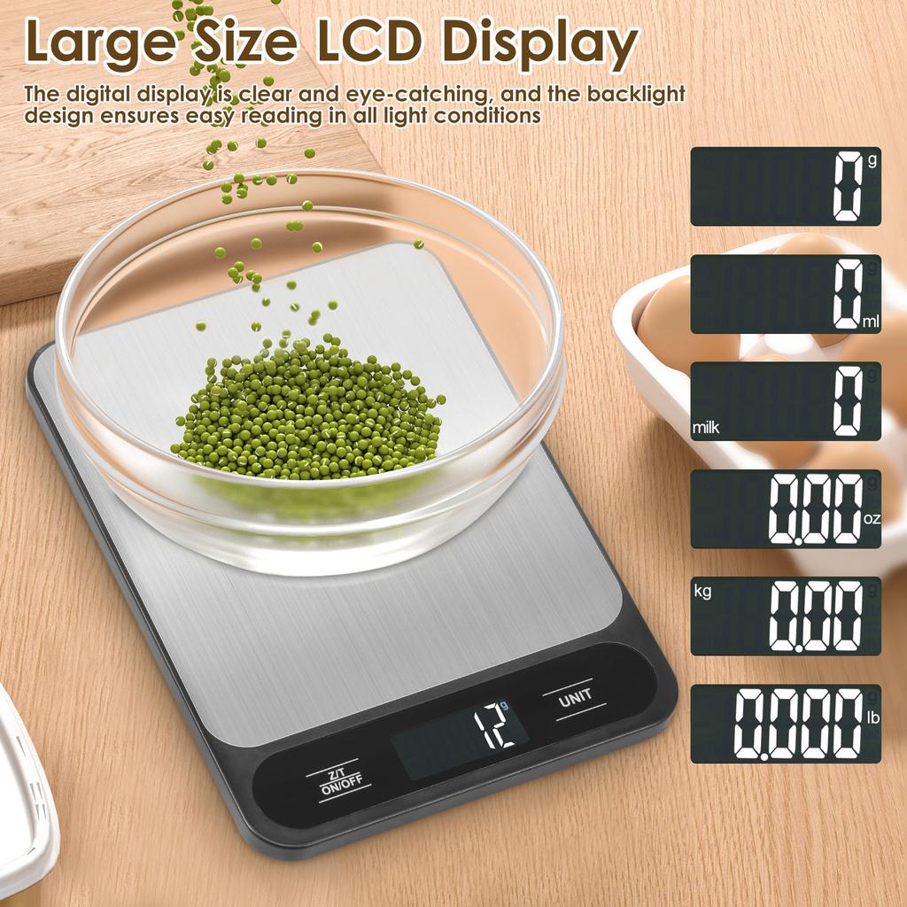 10kg Baking Scale Practical Food Weighing Scale with LCD Display and Stainless Steel Cover for Baking Cooking Counting