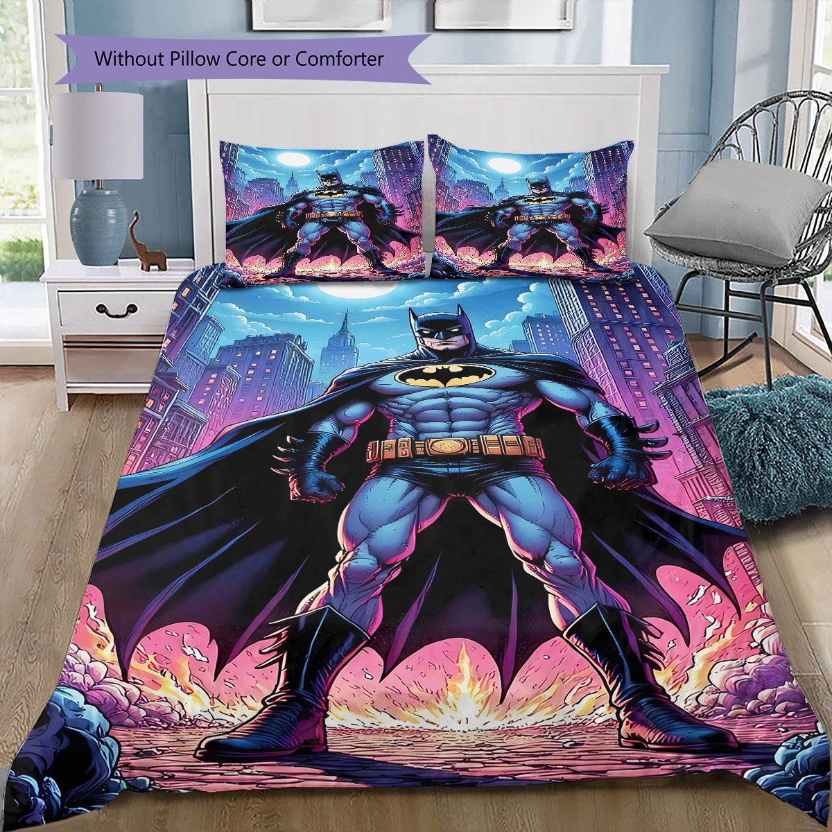 3-piece DC Batman print print coreless bed sheet set, comfortable bedspreads in various sizes, bedroom bedding. 135x200cm