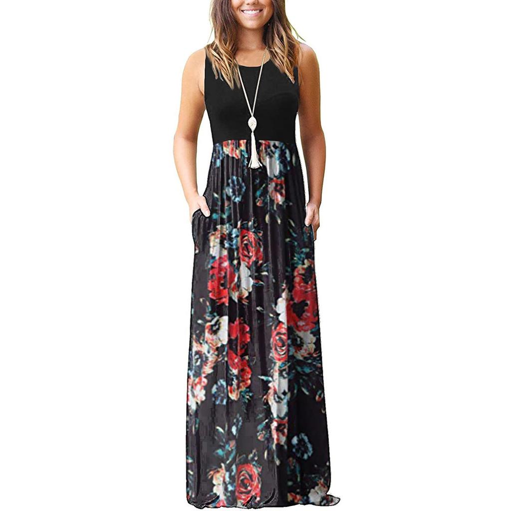 Women's Summer And Spring European And American Printing Pocket Drees