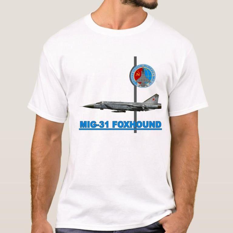 Russian MIG-31 Interceptor Fighter Jet Printed T-shirt, Men's Summer Printed Pure Cotton Short-sleeved
