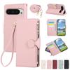 For Google Pixel 9 Pro XL 8 7 6 Pro 9A 8A 7A 6A Wallet Case Crossbody Strap Card Holder Magnetic Snap Clasp Zipper Pocket Cover