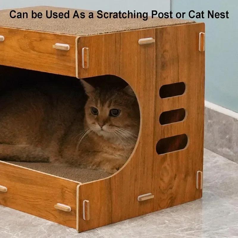 2 in 1 Large Cat Bed Cardboard Cat House Cat Scratching Mat Cave Pet Bed Durable Corrugated Scratching Board Cat Scratcher