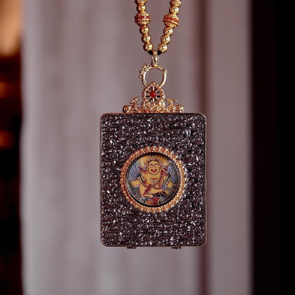 3D Hand-Painted Yellow Jambhala Thangka Zhakiram Gau Box Necklace