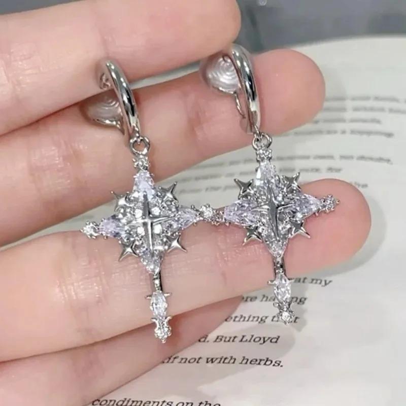 Sparkling Zircon Snowflake Cross Earrings Fashionable Exquisite Creative Punk Earrings Jewelry Daily Party Gifts for Women Girls