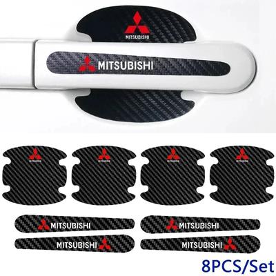 8PCS Carbon Fiber Car Door Handle Bowl Sticker Anti-scratch Car Decor Accessories for Lancer ASX Pajero Ralliart