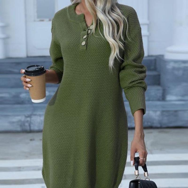 Autumn and Winter Knitted Sweater Dress Fashion Women's Pullover Sweater Female Long Sleeve Casual Sweater Solid Color Elegant Party Dresses 1797