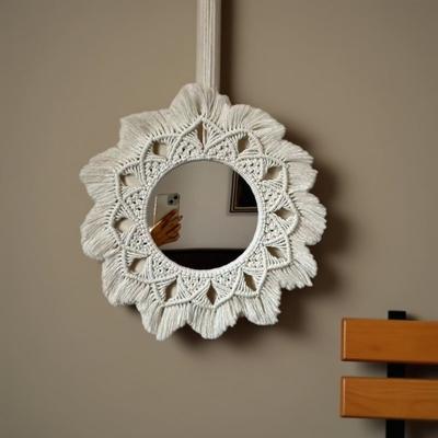 1pcs Mirror Wall Hanging Decorative Mirrors for Vanity Dorm Boho Woven Tassel Home Decor for Living Room Art Decorative Gifts